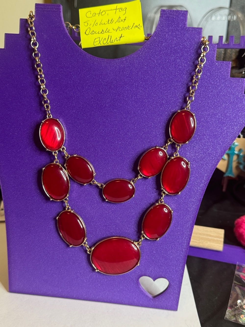 Cato (tag)Red Statement Oval Double-Layer Necklace - including earrings